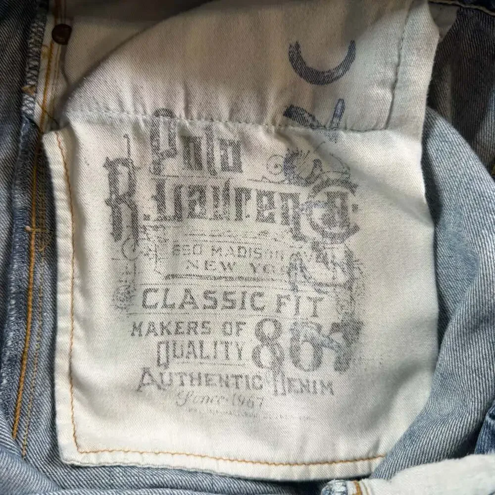Polo Ralph Lauren Classic Fit Jeans Mens 40x32 Distressed Light Wash Denim